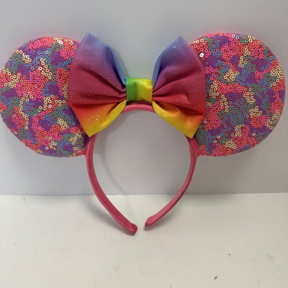 Disney Minnie Mouse Headband Ears Multicolor Tie Dye Glitter